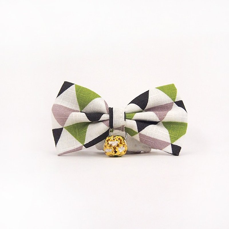 グリーンとブラックの幾何学的な蝶結びペットの装飾首輪猫小型犬ミニ犬 - 首輪・リード - コットン・麻 グリーン