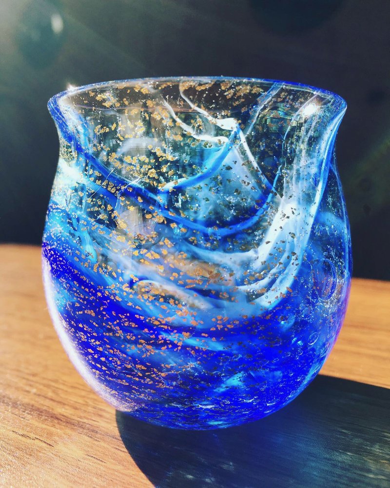 地球 練り込み 酒盃 酒器 木箱入り 麻炭ガラス - 酒杯/酒器 - 玻璃 藍色