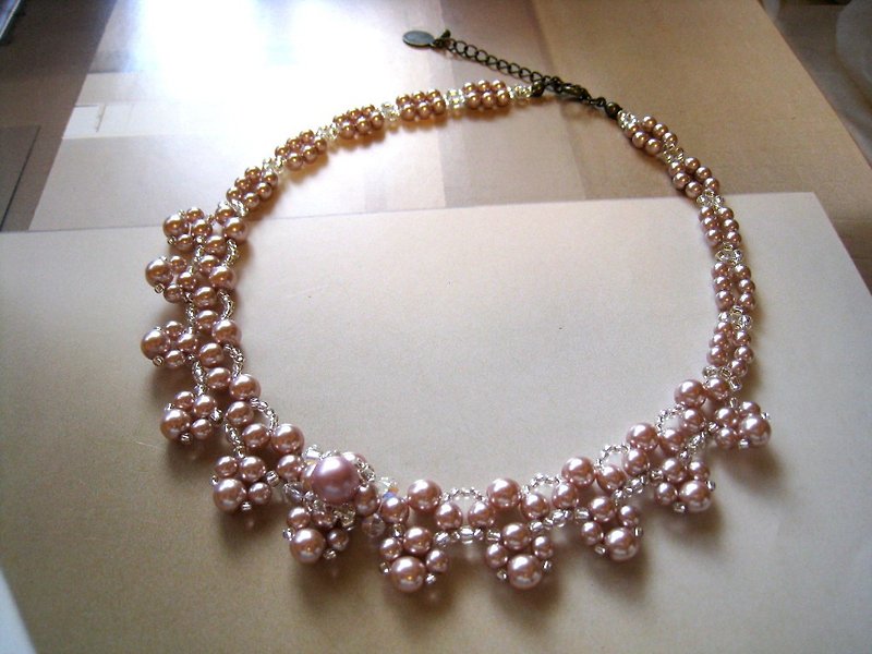 Swarovski Pearl & Crystal Choker / PEB : Pink Bridal - Necklaces - Pearl Pink