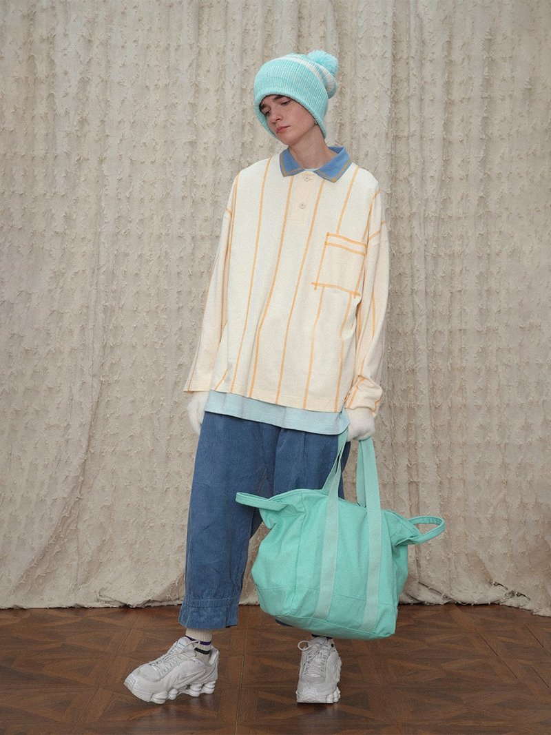 UNVESNOAW21対照的な色の薄いポロシャツゆるい秋の長袖Tシャツ性別なしSWS-1400 - Tシャツ メンズ - コットン・麻 ブルー