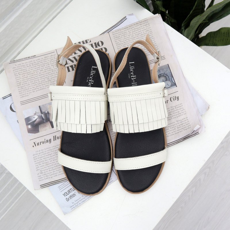 【her eyelashes】Leather Sandals - White - รองเท้ารัดส้น - หนังแท้ 