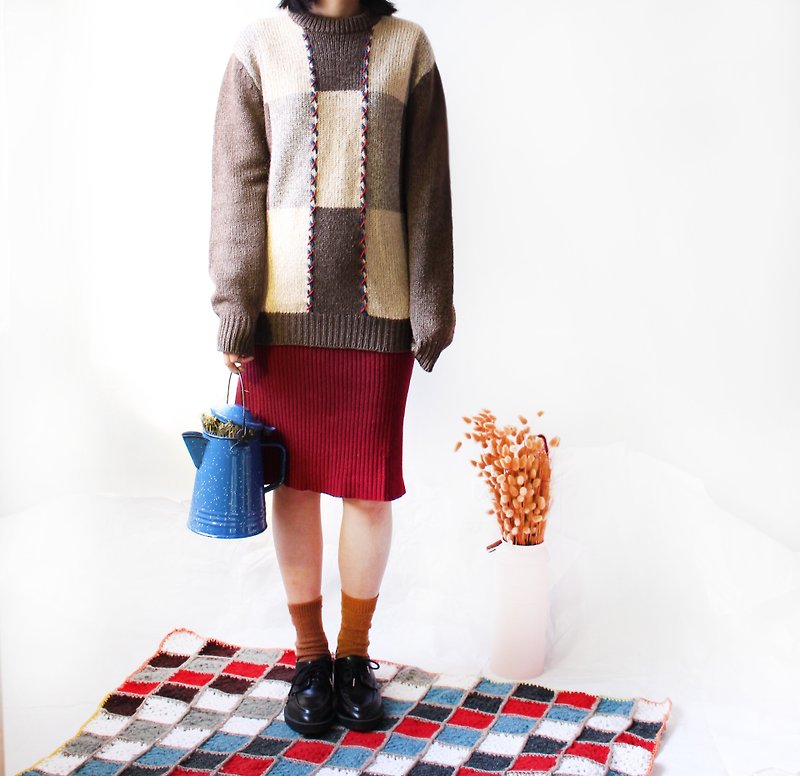 Have combined jiho wool sweater box transformation vintage - สเวตเตอร์ผู้หญิง - เส้นใยสังเคราะห์ สีนำ้ตาล