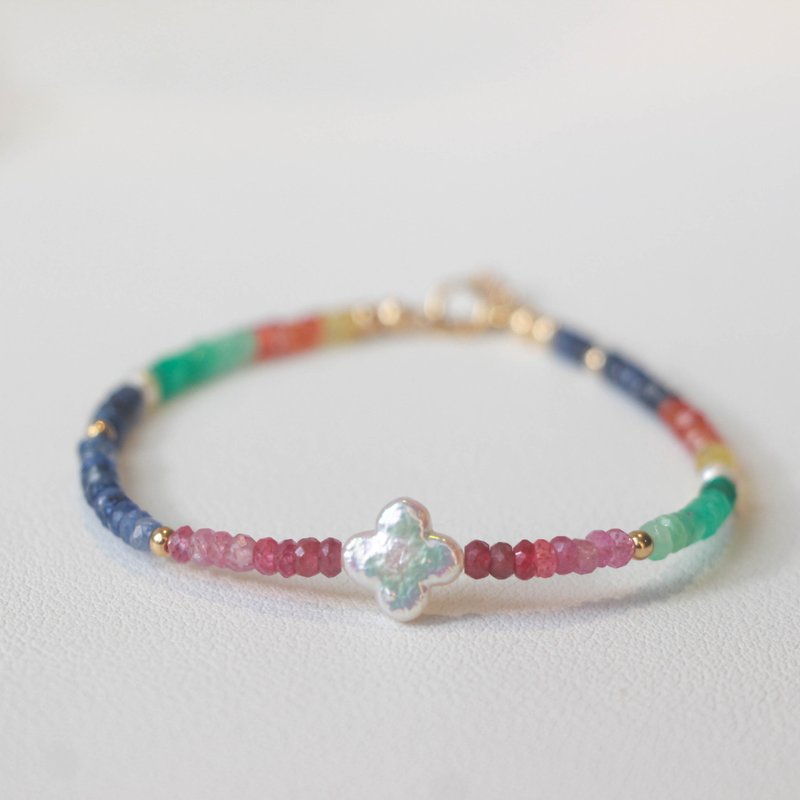 【珍貴好禮】天然寶石手鏈 紅寶石 祖母綠 藍寶石 手鏈 項鏈 - 手鍊/手環 - 寶石 多色