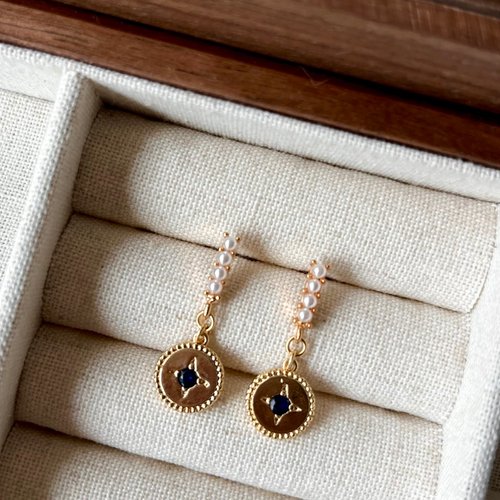 KAREN JEWELRY 14K包金 珍珠星夜藍耳環 14KGF