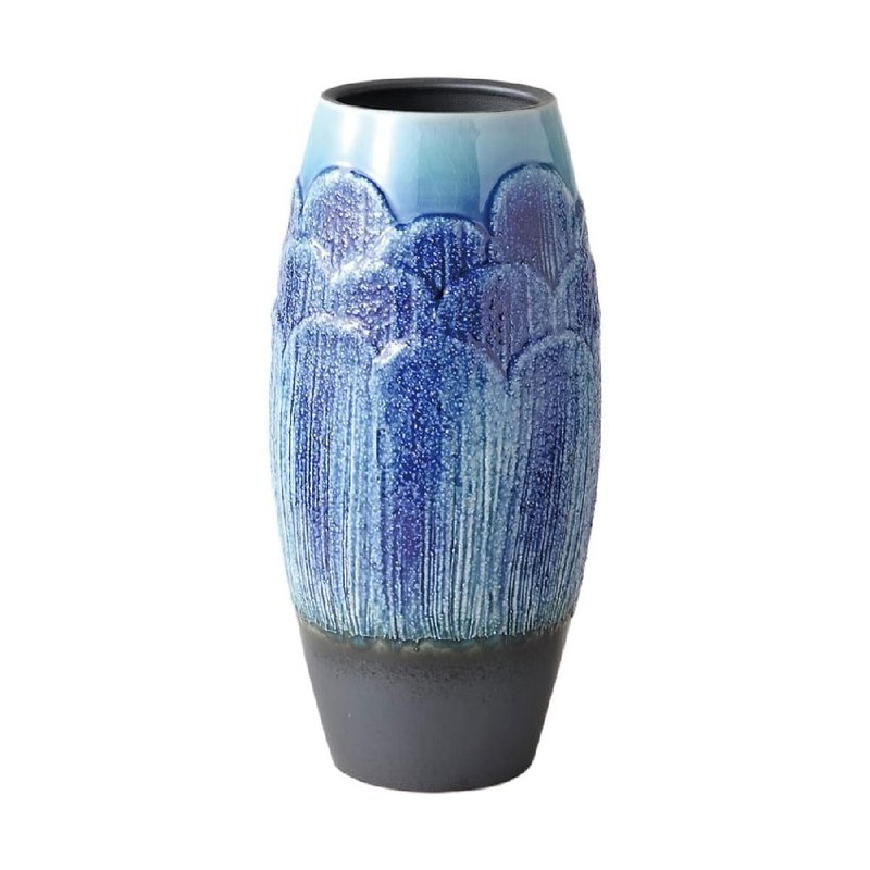 [Entrance gift] Shigaraki ware-No. 8 vase blue glass with glaze - เซรามิก - ดินเผา สีน้ำเงิน