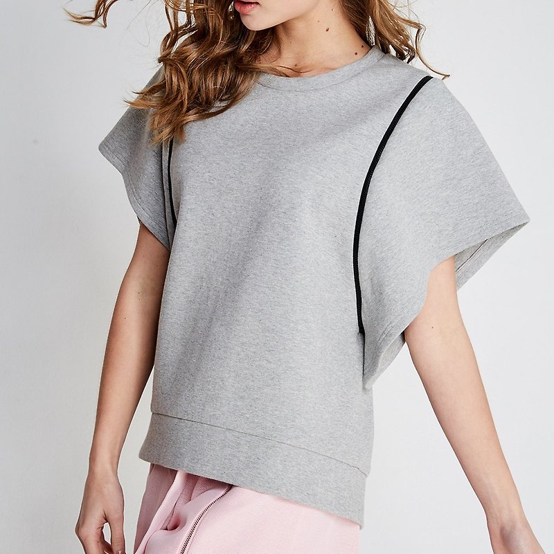 Detachable zip top (FIT1701TP02GR) - เสื้อผู้หญิง - ผ้าฝ้าย/ผ้าลินิน สีเทา