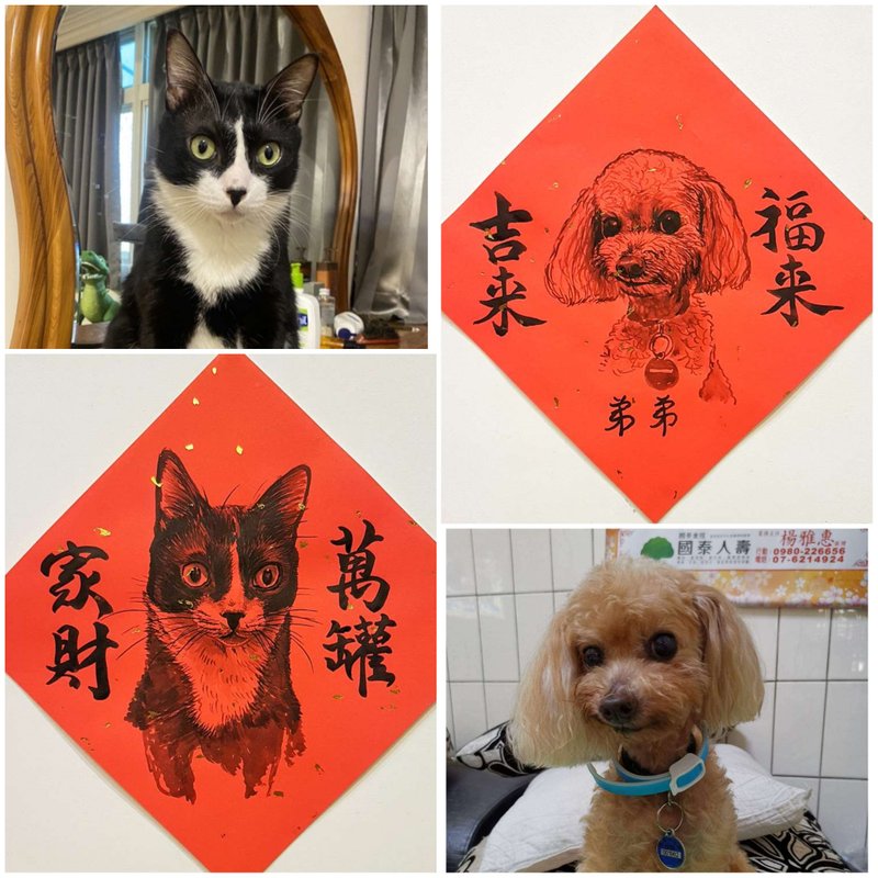 (暫已滿單)客製化 寵物春聯 水墨書法(金點紙) - 紅包袋/春聯 - 紙 紅色