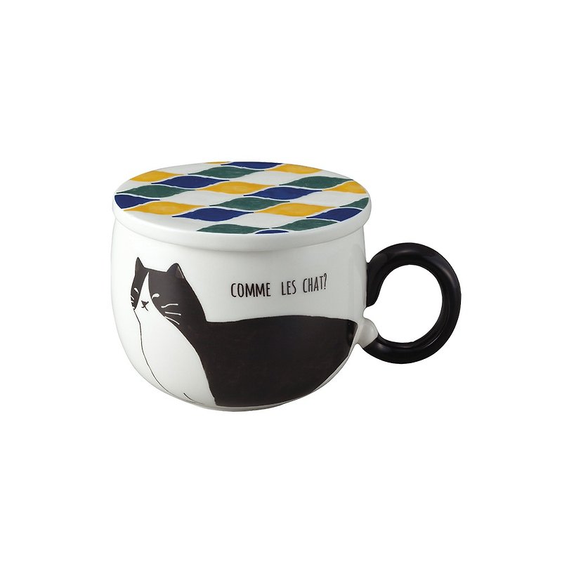 日本 sunart 馬克杯磁磚墊 - 黑貓(附杯墊) - 咖啡杯 - 瓷 白色