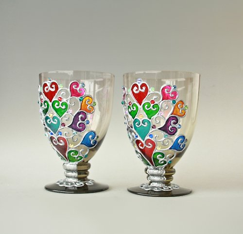 NeA Glass Tree of Life Glasses, Wine Glasses, Hand Painted, Set of 2