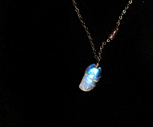 High Translucent Blue Moonstone Fox 14kgf Necklace - Shop cheng mu