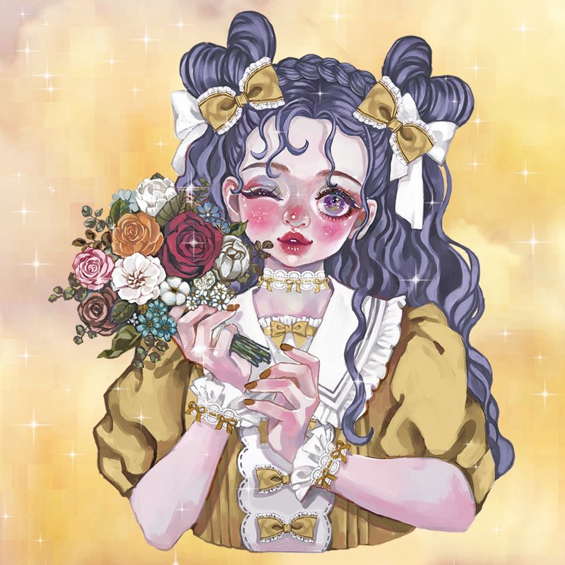 zihlinghuang×にゃあちゃんの文具屋さん　コラボステッカー　花束 - 貼紙 - 紙 