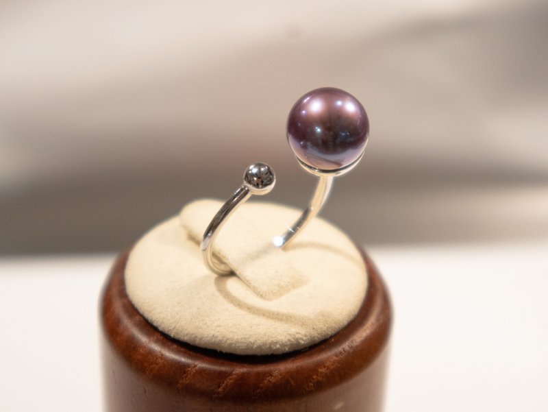 925純銀10.3mm天然淡水珍珠天然濃紫色開口戒指 - 戒指 - 珍珠 紫色