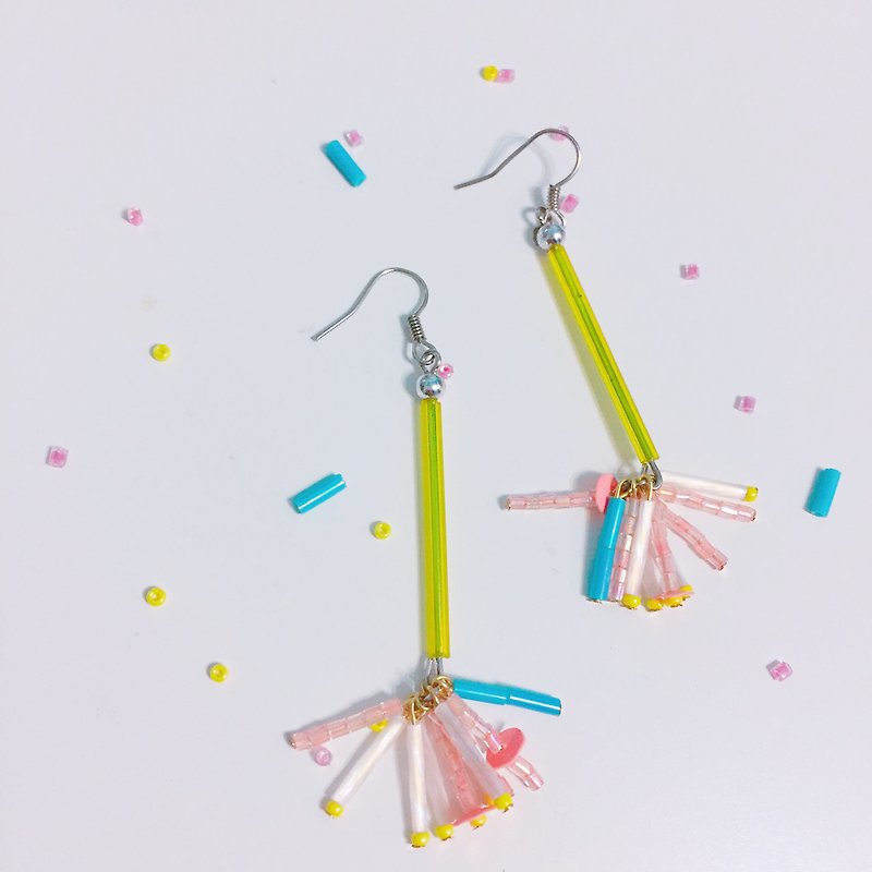 Tail Fish Cake Summer Night Fireworks Earrings (can change ear clip) - Earrings & Clip-ons - Other Materials 