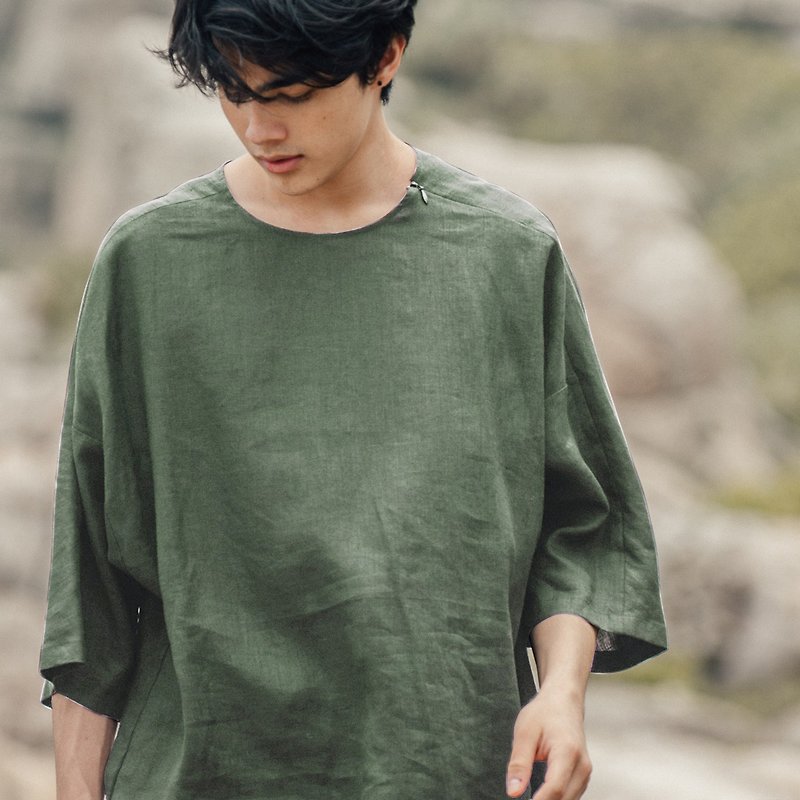 Linen loose top - เสื้อยืดผู้ชาย - ผ้าฝ้าย/ผ้าลินิน สีเขียว