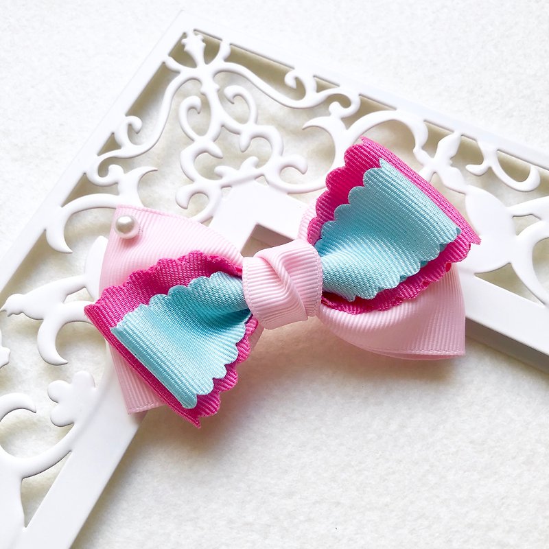 Colorful macaron bow hairpin/pink - Hair Accessories - Other Materials Pink