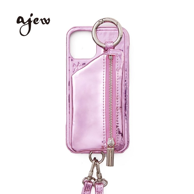 ajew glow 閃耀造型拉鍊口袋手機殼 / pink(含背帶) - 手機殼/手機套 - 人造皮革 粉紅色