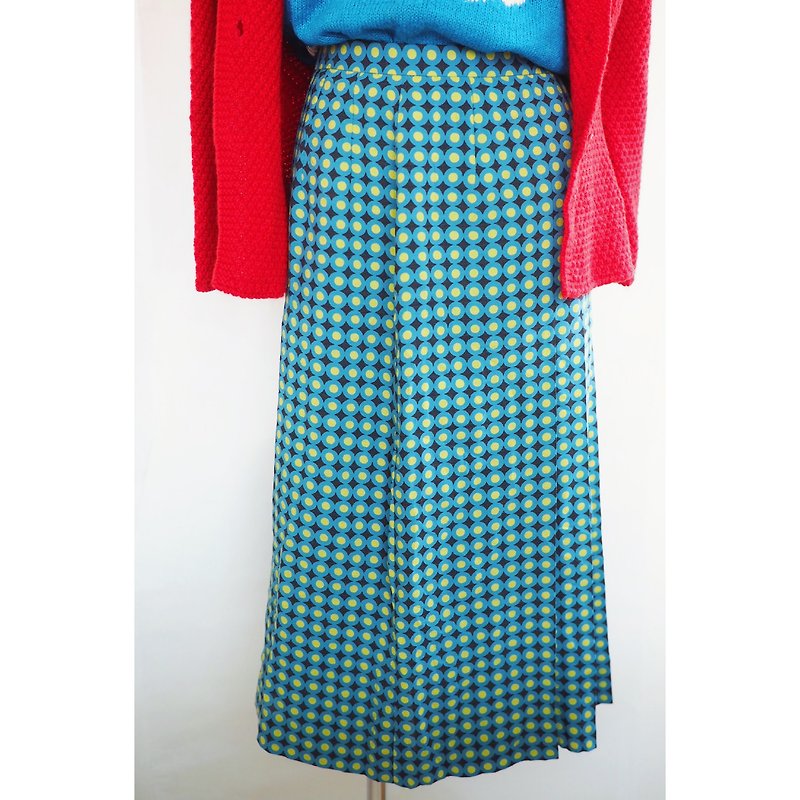 Vintsge Retro 80's Pierre Cardin Patterned Skirt Vintage - กระโปรง - ผ้าฝ้าย/ผ้าลินิน สีน้ำเงิน