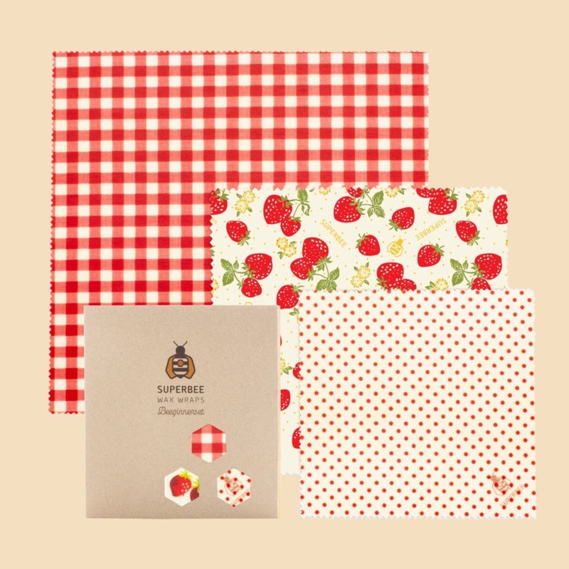 Superbee環保蜂蠟布 大中小三件組 (草莓奶油款式) - 其他 - 蠟 