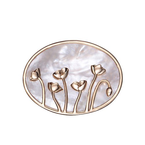 SOIRÉE BY N.Y. 蒔華芮設計師輕珠寶 罌粟花珍珠母貝胸針(共兩色) 精緻典雅 金色 銀色