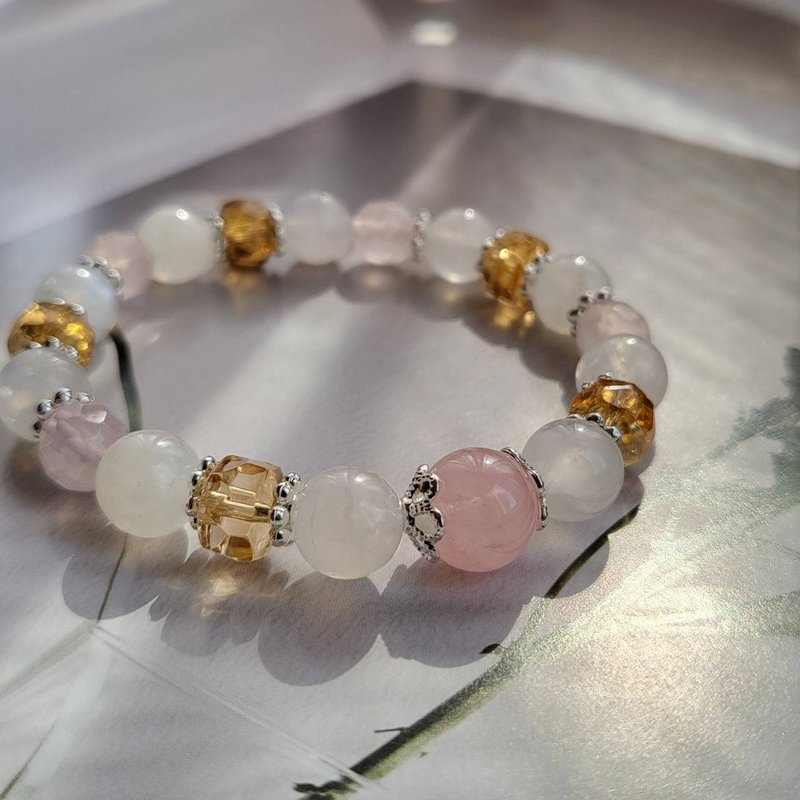 Lucky Peach Blossom/Rose Quartz Moonstone Citrine (Environmentally Friendly Packaging) - สร้อยข้อมือ - คริสตัล 