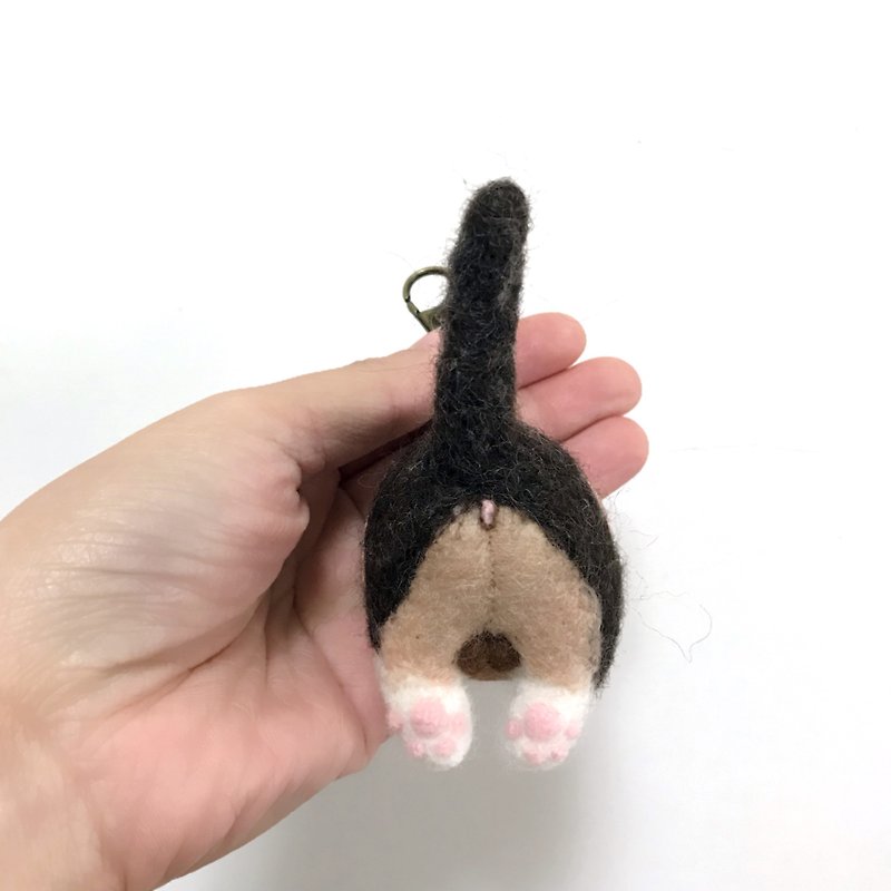 Fat Roasted Chicken Butt_Tabby Cat_Leather Wool Felt Key Ring Replica-Free English Letters Engraving - Keychains - Wool Multicolor