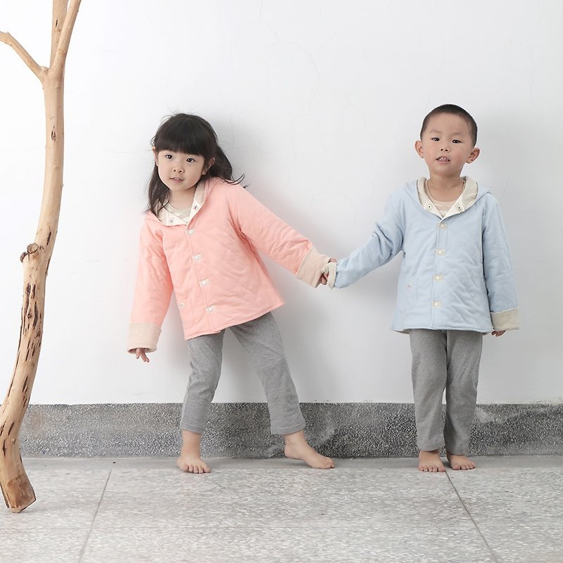 Organic cotton infant cotton hooded jacket-light blue/pink - Coats - Cotton & Hemp 