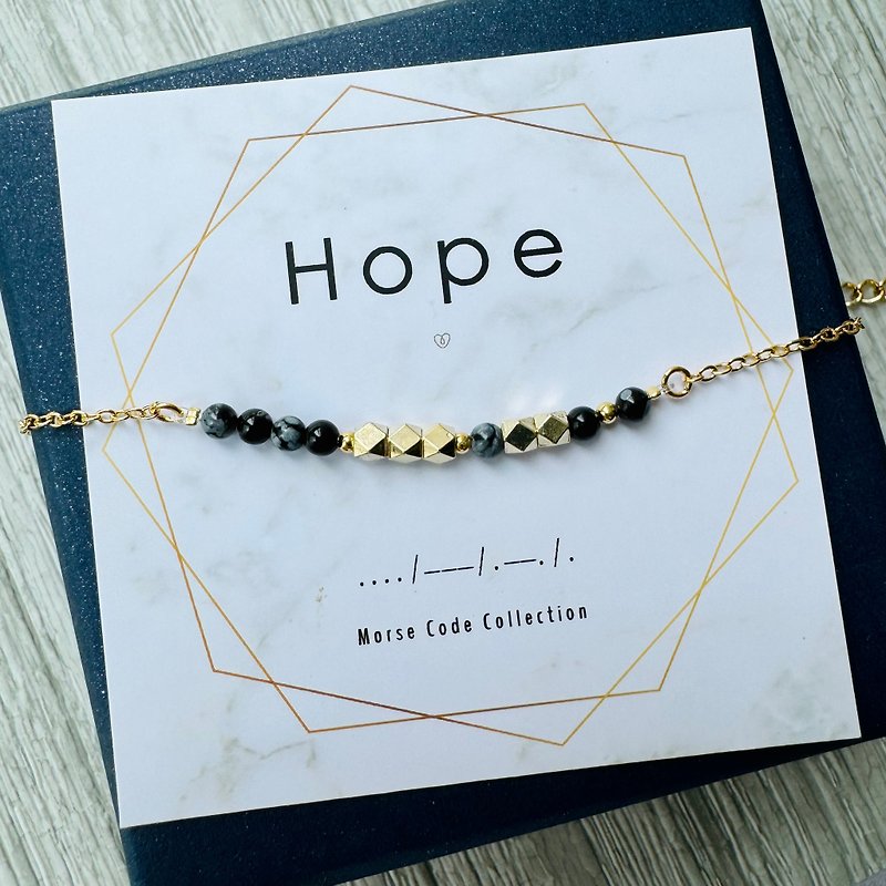 【Natural Stone Series】Morse Code. Hope. hope. Black Stone. beaded gold-plated bracelet - Bracelets - Other Materials Black