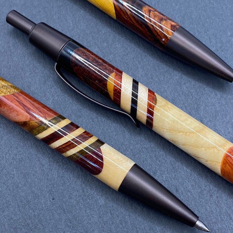 (Customized) Yosegi Press Ball Pen (Brightened Style) (Small quantity in stock) - Ballpoint & Gel Pens - Wood Brown