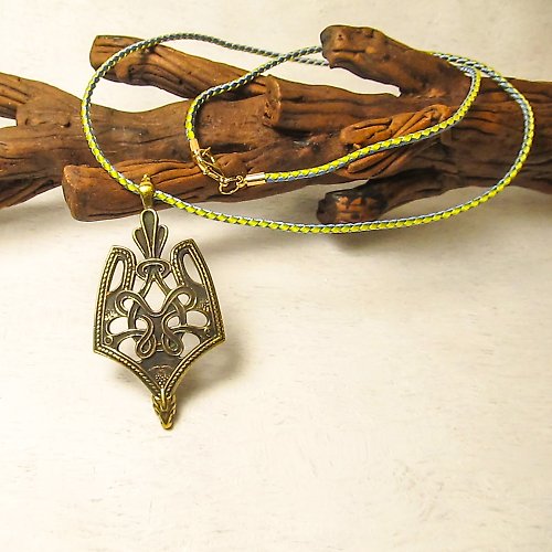 Gogodzy Ukrainian trident necklace pendant on mylar cord,ukrainian logo jewelry charm