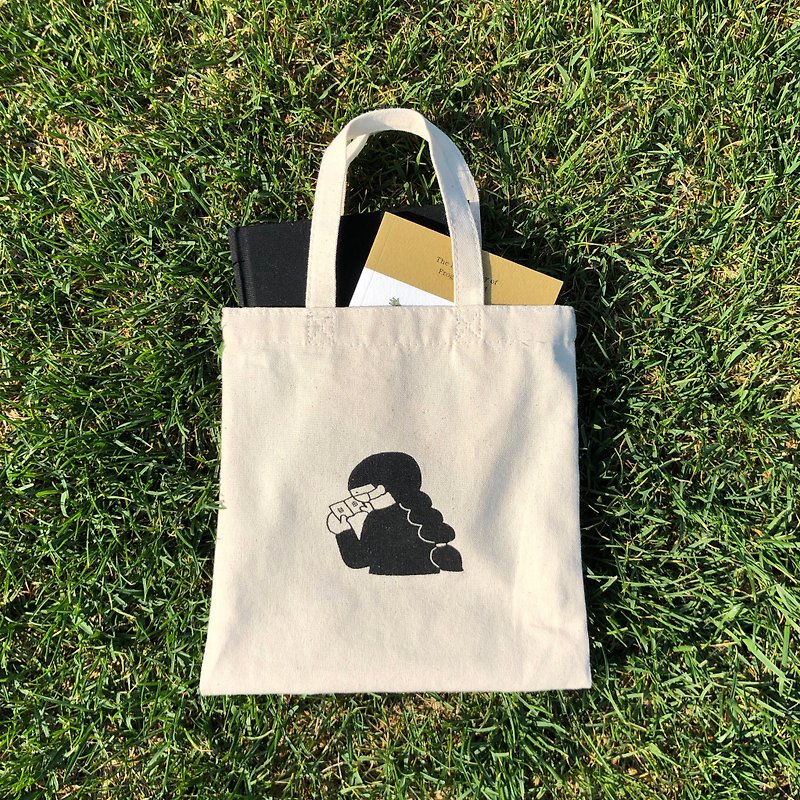 mini tote bag / Reading Girl / screen printing