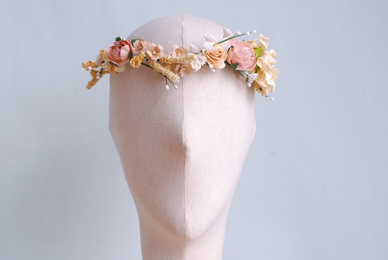 Paper Flower tiara ,flowers Crown, flowers Headband, Wedding, ivory, pale pink,  - Hair Accessories - Paper 