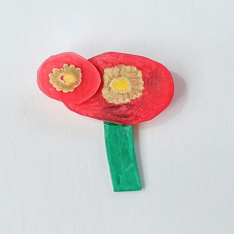 ポピー　花　ブローチ　手描き　一点もの　レッド　赤　罌粟花 - 胸針 - 塑膠 紅色