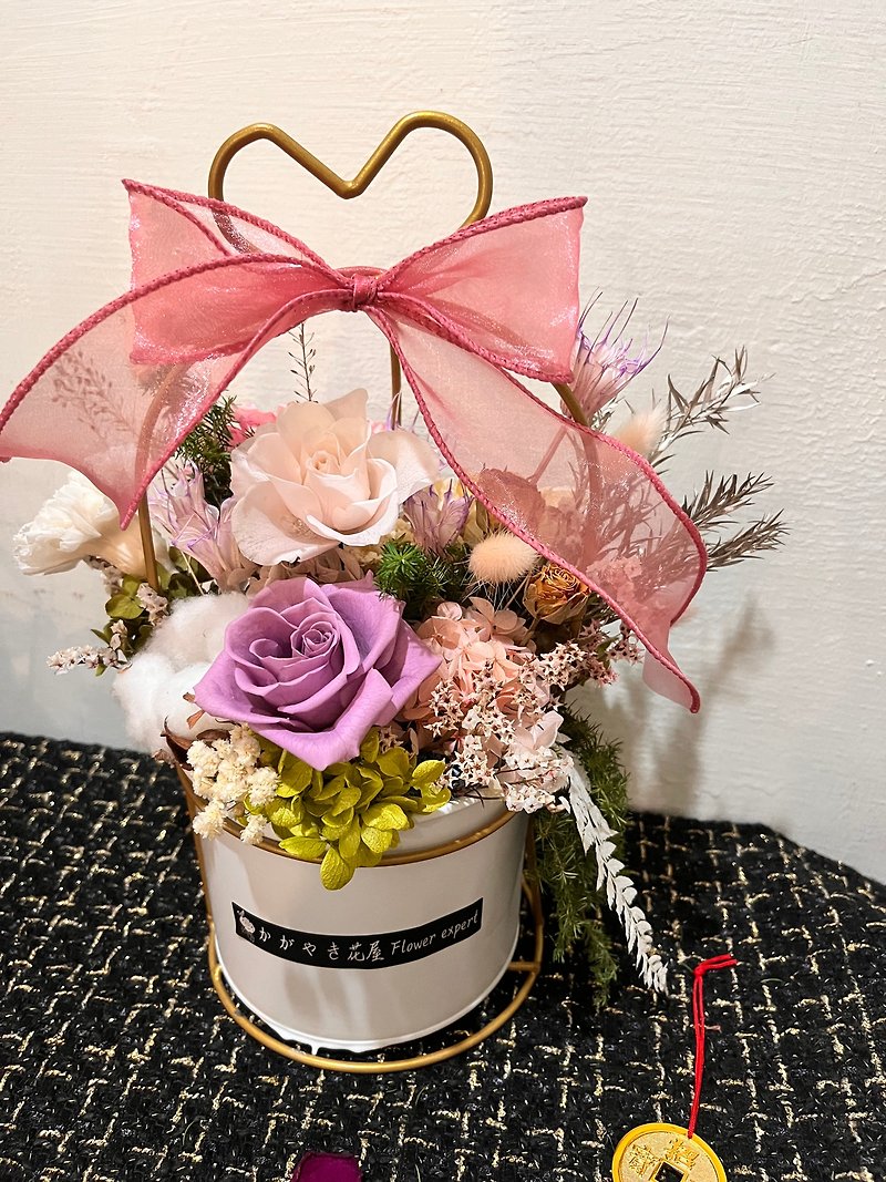 Customer order potted flower opening ceremony/housewarming ceremony/Valentine's Day gift/Mother's Day gift/birthday gift - ช่อดอกไม้แห้ง - อลูมิเนียมอัลลอยด์ สีม่วง
