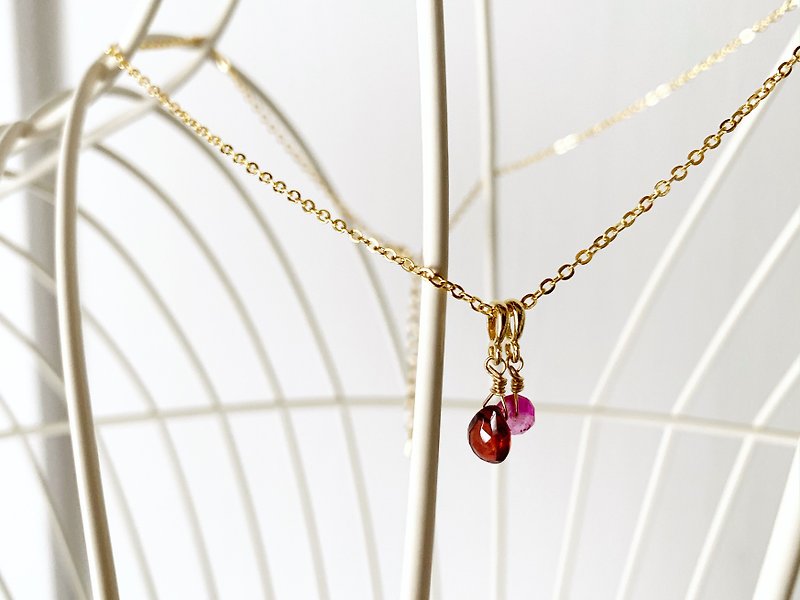 Strongly attracting success [January / July birthstone] 2WAY ruby and garnet necklace - Necklaces - Semi-Precious Stones Red