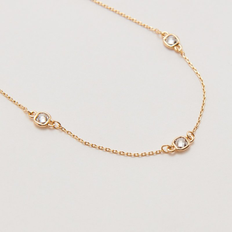 Crystal clear square diamond beauty chain - Necklaces - Copper & Brass Gold