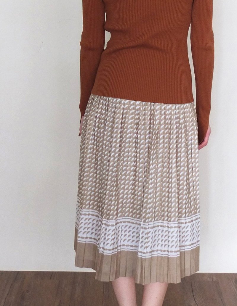 日本古著商品 淺橄欖幾何印花洋裝 - 裙子/長裙 - 紙 