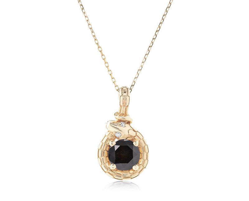 Snake serpent witch pendant necklace-Black diamond goth ouroboros gold necklace - Necklaces - Precious Metals Black