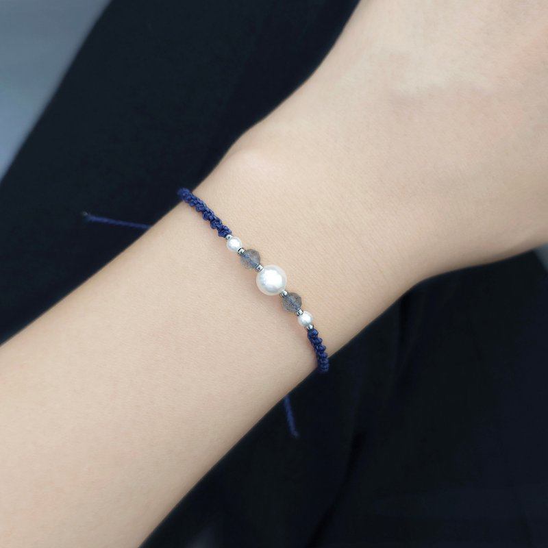 Labradorite Austrian Pearl Macrame Knot Bracelet - 手鍊/手環 - 蠟 多色