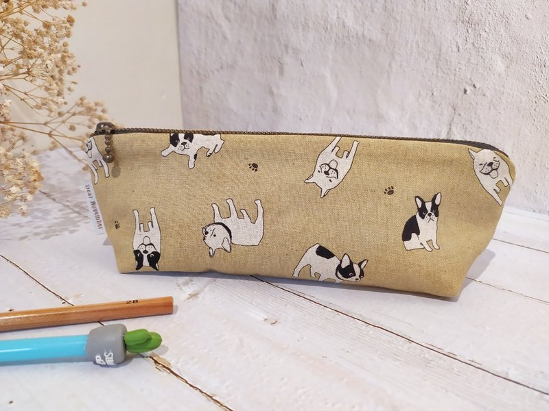 Daily series pencil case/pencil box/limited handmade bag/cute French bucket/out of print product - กล่องดินสอ/ถุงดินสอ - ผ้าฝ้าย/ผ้าลินิน สีกากี