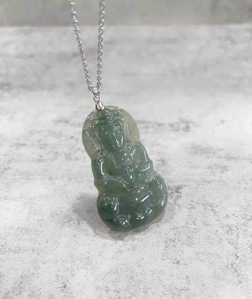 Juno Jewelry 嘉龍珠寶 觀音玉石墜 A貨玉石 天然緬甸翡翠 冰糯種 附贈925純銀 雕刻玉珮