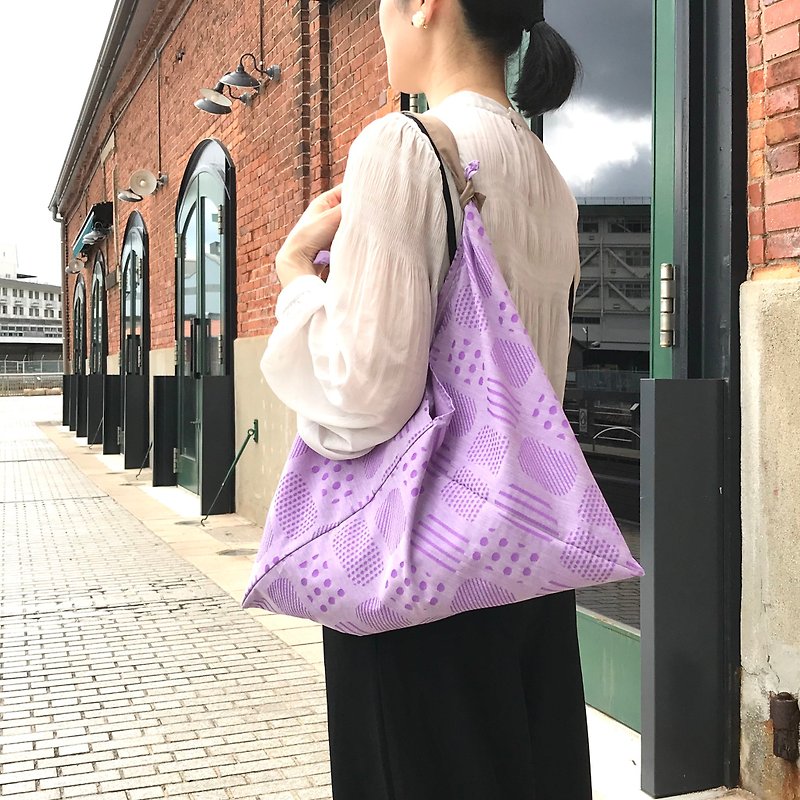 吾妻袋 購物袋 手提包 播州織款-深紫色 M size - 手袋/手提袋 - 棉．麻 紫色