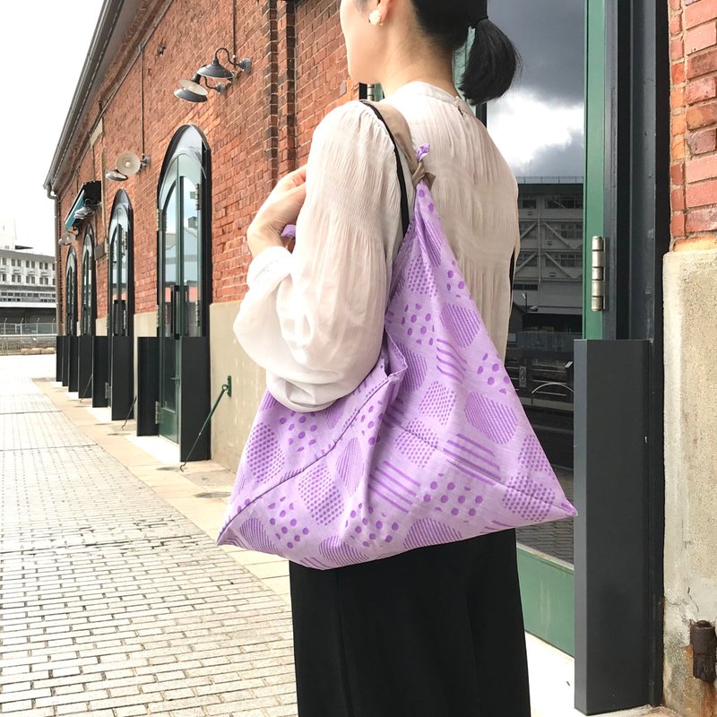 吾妻袋 購物袋 手提包 播州織款-深紫色 M size - 手提包/手提袋 - 棉．麻 紫色