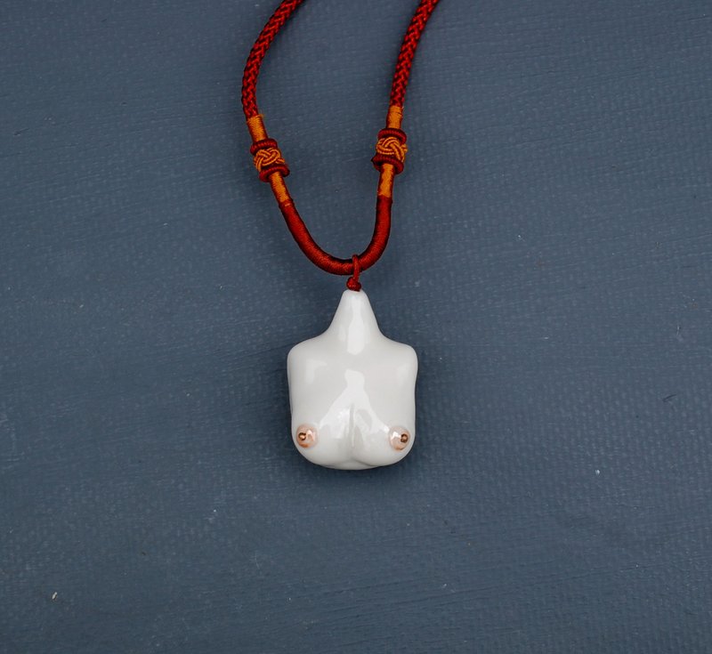 tits necklace Female torso pendant Ceramic jewelry Female boobs 瓷項鍊 現代珠寶 - Necklaces - Porcelain White