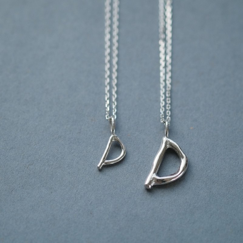 2コset) D 手書き風 イニシャル アルファベット ペア ネックレス シルバー925 - 項鍊 - 其他金屬 銀色