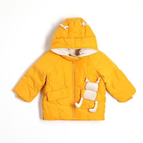 BIR自然棉麻品牌服飾 BIR 童趣玩偶連帽羽絨外套 (橘/黃)
