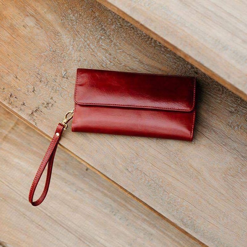 SOLDOUT- HAPPY - MINIMAL WOMAN LEATHER PURSE/LONG WALLET-RED - กระเป๋าสตางค์ - หนังแท้ สีแดง