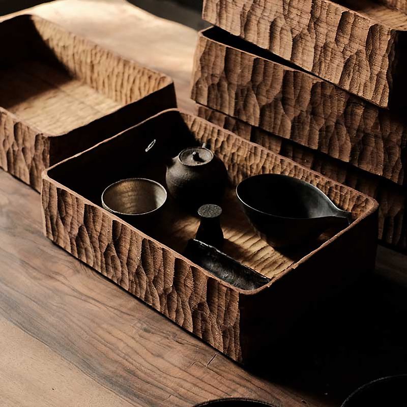 Hand-made tea box square tea box teak handmade wooden tea tray storage box tea set Japanese coffee making table - Teapots & Teacups - Wood 