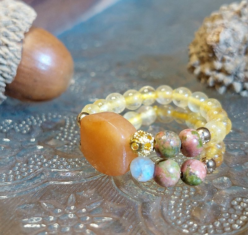 Abundance Ring | Orange Oriental Jade | Green Curtain Stone| Gold Hair Crystal | - แหวนทั่วไป - คริสตัล 