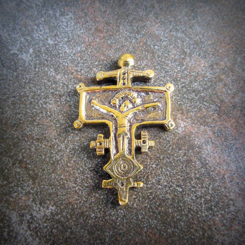 Christianity brass cross necklace pendant,christianity orthodox cross necklace - 長項鍊 - 銅/黃銅 金色