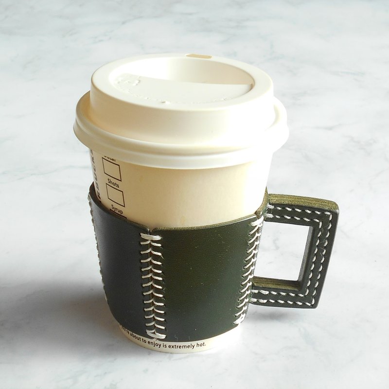 Pentagonal Leather Cup Sleeve Green - ถุงใส่กระติกนำ้ - หนังแท้ สีเขียว